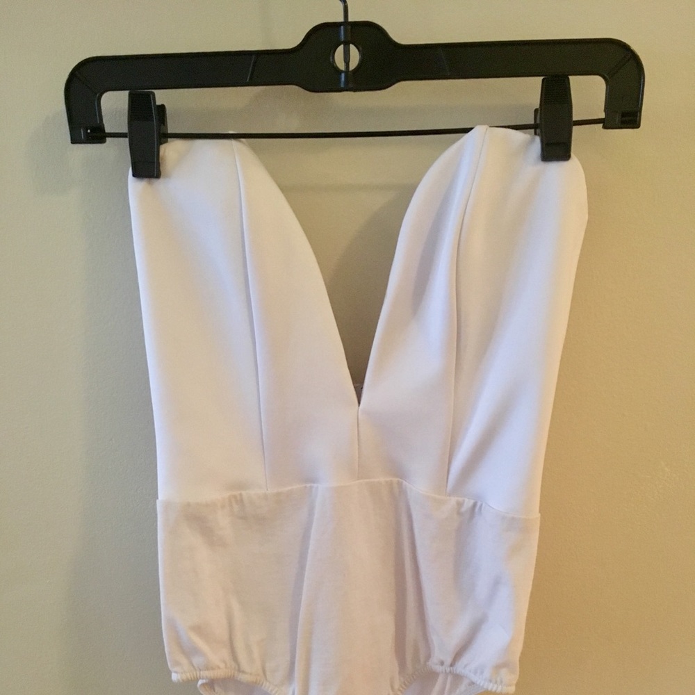 Tobi White Strapless Plunge Bodysuit